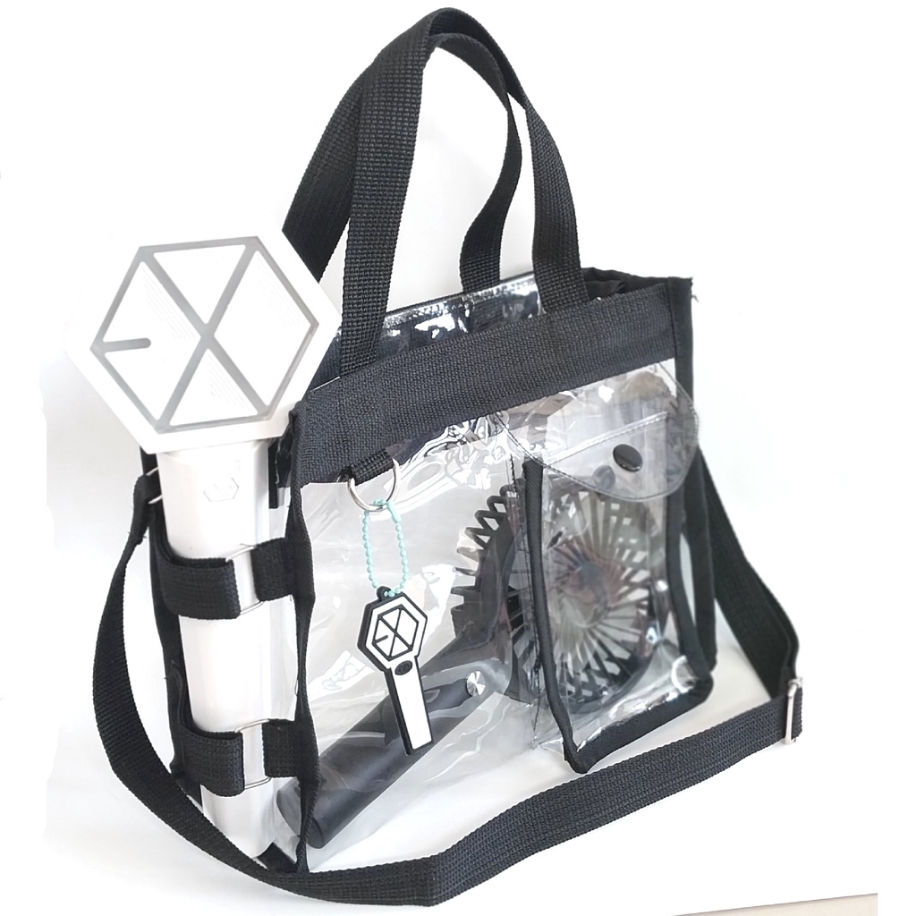 TAS SELEMPANG TRANSPARAN HITAM PVC SLING BAG / HAND BAG/ TAS KONSER
