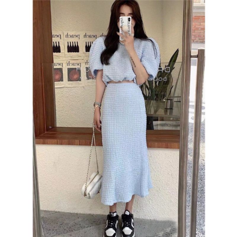 QUEEN SAKURA - Q6926SET - MERMAID SET CROP TOP & SKIRT IMPORT - SETELAN ROK DAN CROP TOP CASUAL KORE