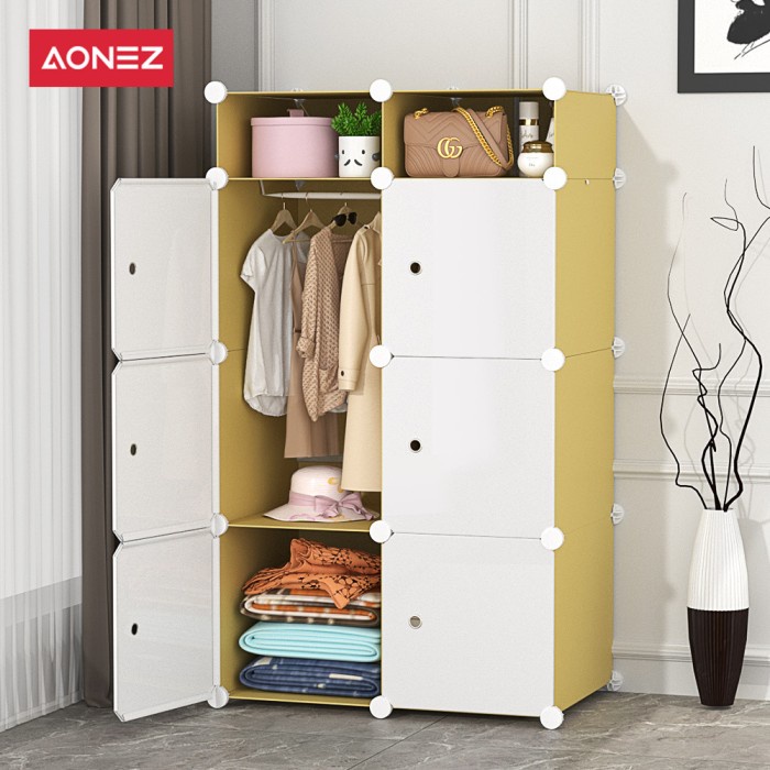 Lemari Aonez Lemari Pakaian Minimalis Plastik Wardrobe 2 Rel Pakaian 4 Slot