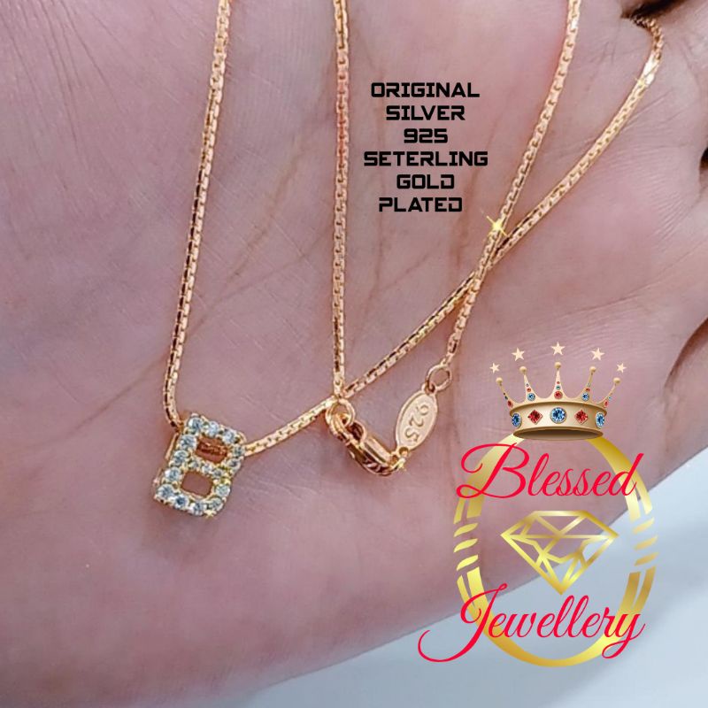 KALUNG PERAK ASLI 925 LAPIS EMAS MODEL ITALI SANTA LIONTIN HURUF B