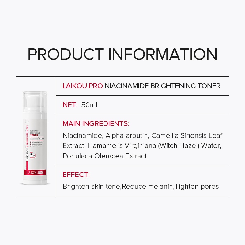 LAIKOU Pro 5% Niacinamide Brightening Toner Mencerahkan Melanin Bintik-bintik 50ml Melembapkan