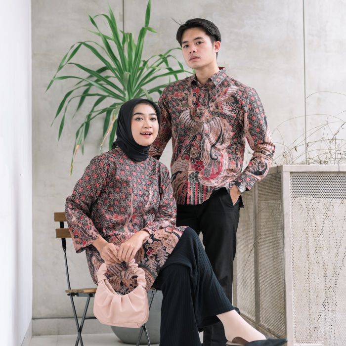 Baju Batik Couple Pasangan Terbaru Premium Modern Original Lapis Furing - Lapis Trikot Batik Kerja Kantor Kondangan Size S M L XL XXL XXXL