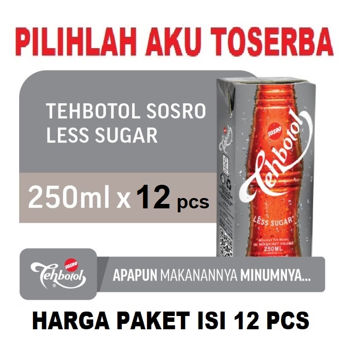 Teh Botol Sosro Kotak LESS SUGAR 250 ml - ( HARGA 12 pcs )