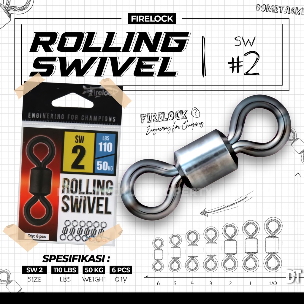 Firelock Kili Kili Rolling Swivel Pancing 1/0 1 2 3 4 5 6 8 10 Saltwater Resistance
