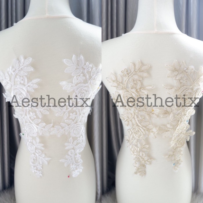 Renda Patch Lace Bordir Sepasang Embroidery Bunga Bordiran Renda Ply001