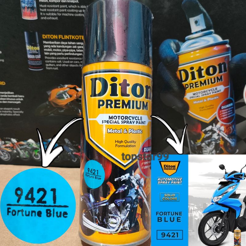 Pilok Pilox Cat Diton Premium  Fortune Blue 9421 400cc Cat semprot diton  Tahan Bensin Cepat Kering Cat Semprot Pylok