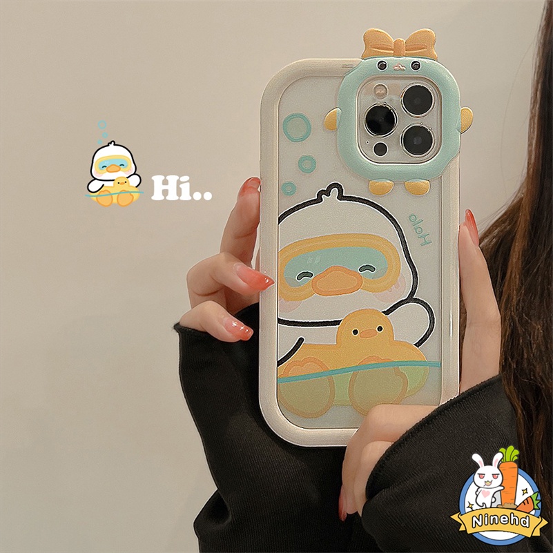 IPHONE Casing Kompatibel Untuk Iphone14 13 12 11 Pro Max X Xr Xs Max7 8 6 6s Plus Se2020Sarung Ponsel Bebek Lucu Little Monster Lens 2in1 Protection Silicone Soft Case Cover Pelindung