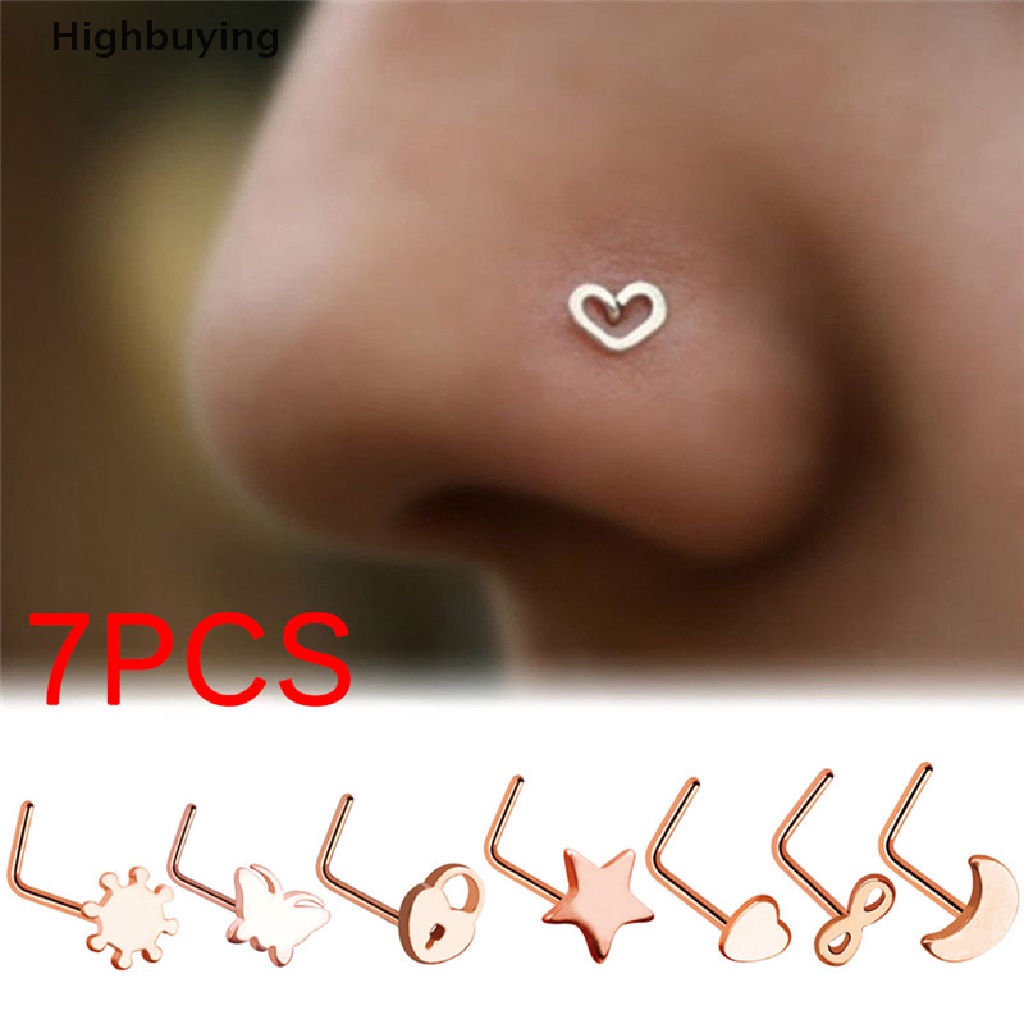 Hbid 7PCS Surgical Steel Kecil Tipis Cinta Bintang Sekrup Hidung Stud Cincin Perhiasan Glory