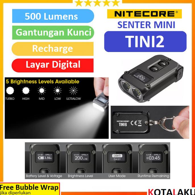 Senter LED Mini Super Terang Flashlight Nitecore TINI2 500 Lumens