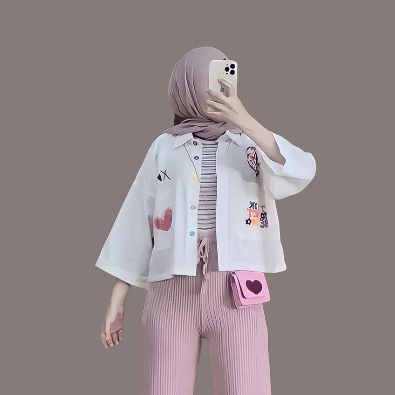 Blouse BE OKAY XOXO PAINTING SHIRT | LINEN SABLON WANITA PREMIUM (IC) C9U0 Crinkle Nyaman Trendy Ter