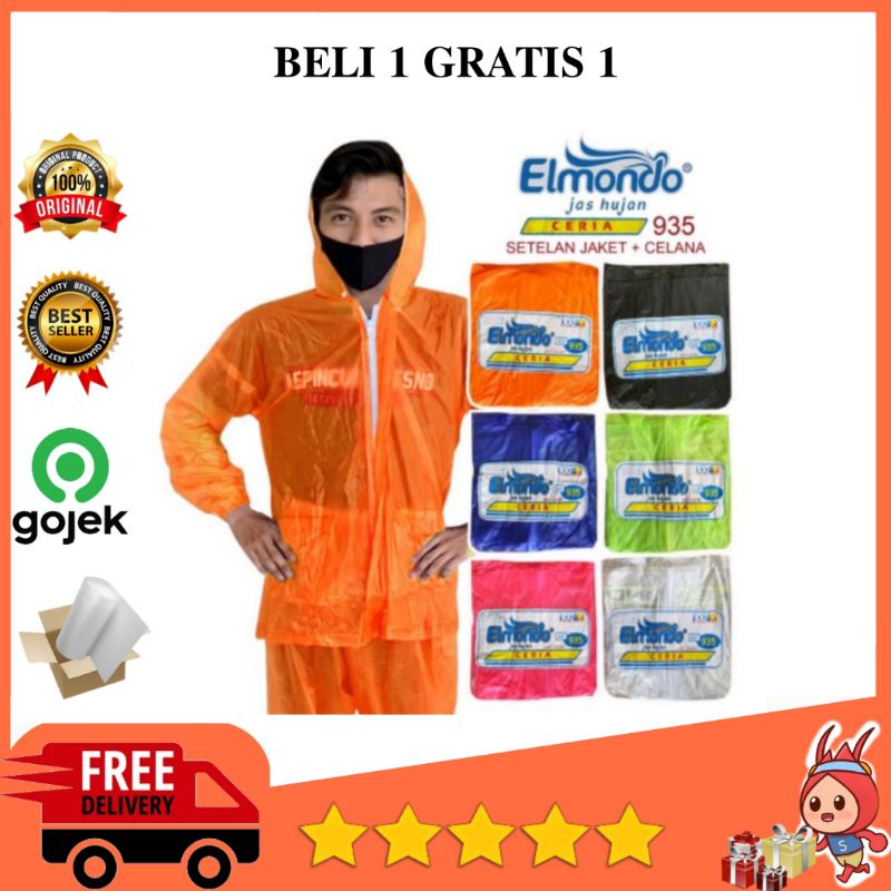 ELMONDO Jas Hujan Ceria 935 Original Bahan Karet Berkualitas Raincoat Dewasa Pria Wanita Jas Hujan E
