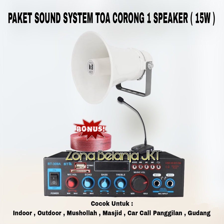 PAKET SOUND SYSTEM TOA MASJID MUSHOLLA CAR CALL SPEAKER CORONG TOA 15W ( HEMAT 2 )