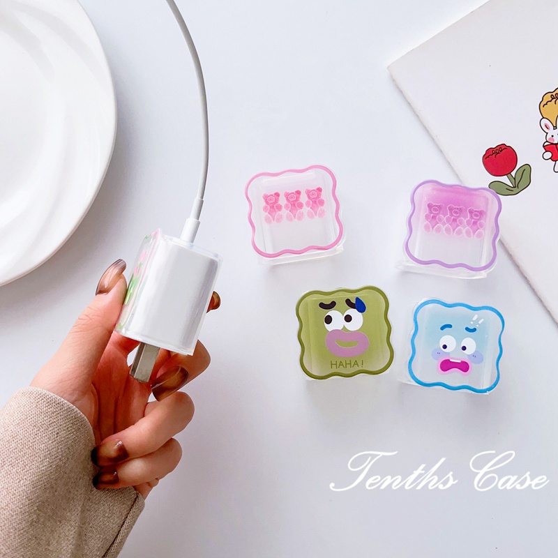 18w-20w Lengan Pelindung Kabel Data Kartun Ekspresi Lucu Tiga Beruang Kecil pink Pola tulip charger case Pelindung Jalur Pengisian Kawat Berliku anti Putus