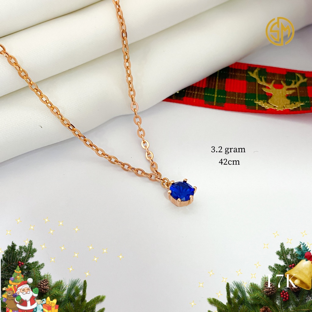 KALUNG SOLITAIRE BLUE SAFIR ROSE GOLD 17K - SUMBER MAS