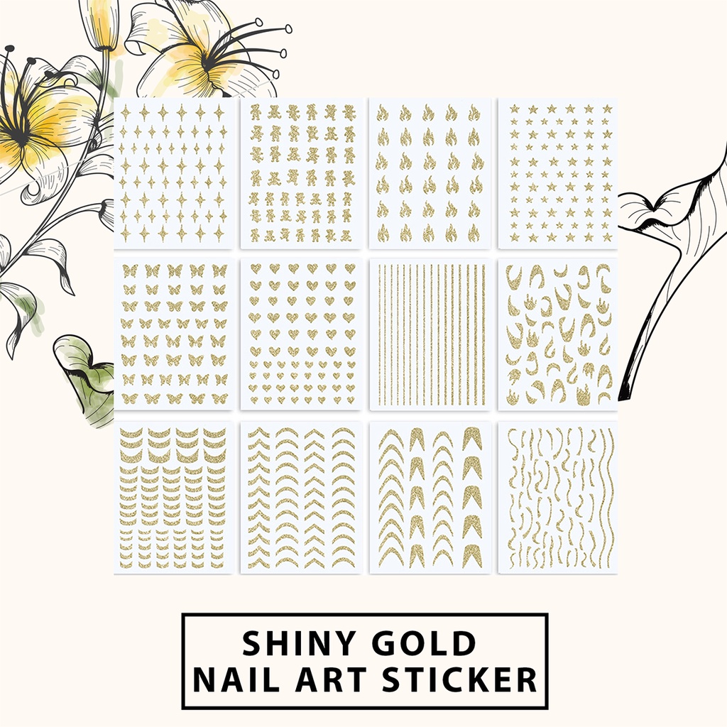 [ COD ] Stiker Kuku Shiny Motif Butterfly/Motif love/Hiasan Stiker Gold/Kutek Nail Art Stiker