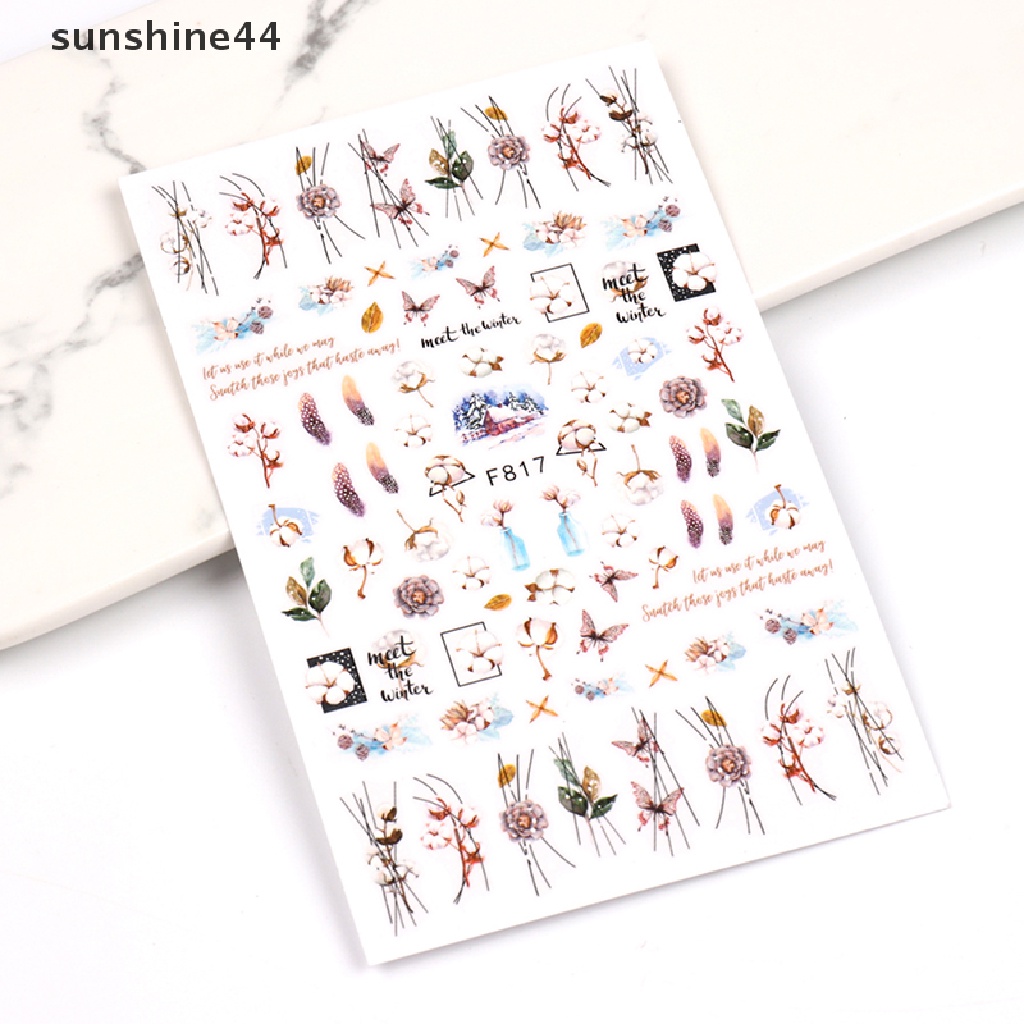 Sunshine 1lembar Stiker Kuku Natal Dekorasi Kuku UV Gel Nail Art Decals.