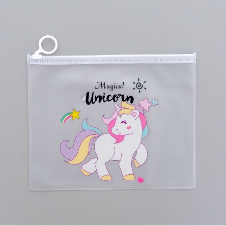 Tempat Pensil / Tas Pounch Kosmetik Transparan Pencil Motif Karakter Unicorn Impor