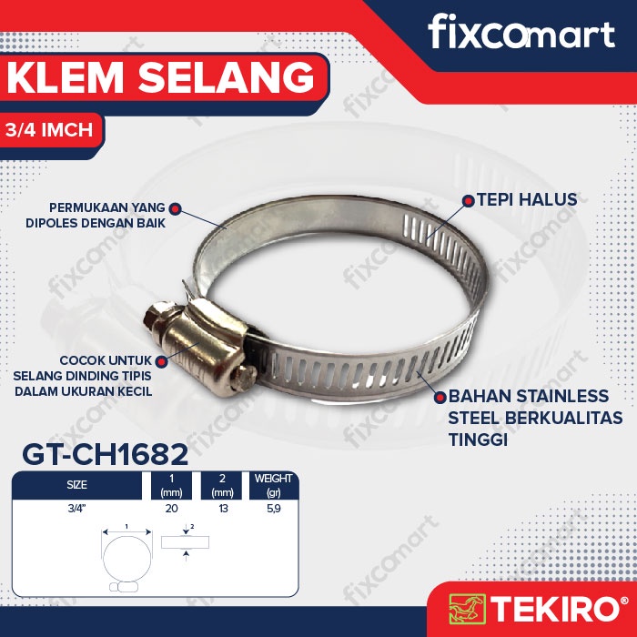 TEKIRO KLEM SELANG 3/4&quot; / HOSE CLAMP / TOOLS / PERKAKAS