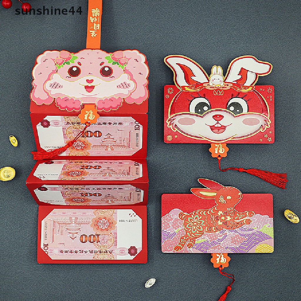 Sunshine 6jepit Tahun Baru Zodiak Kelinci Merah Packet Lipat Amplop Merah Lucky Money Bag.