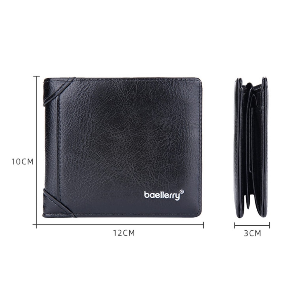 DOMPET LIPAT PRIA BAELLERRY KULIT HITAM ROUTE  SLOT KARTU UANG PENDEK KECIL COWOK KEREN WA630B5 BRANDED MURAH COWOK ELEGAN SIMPLE