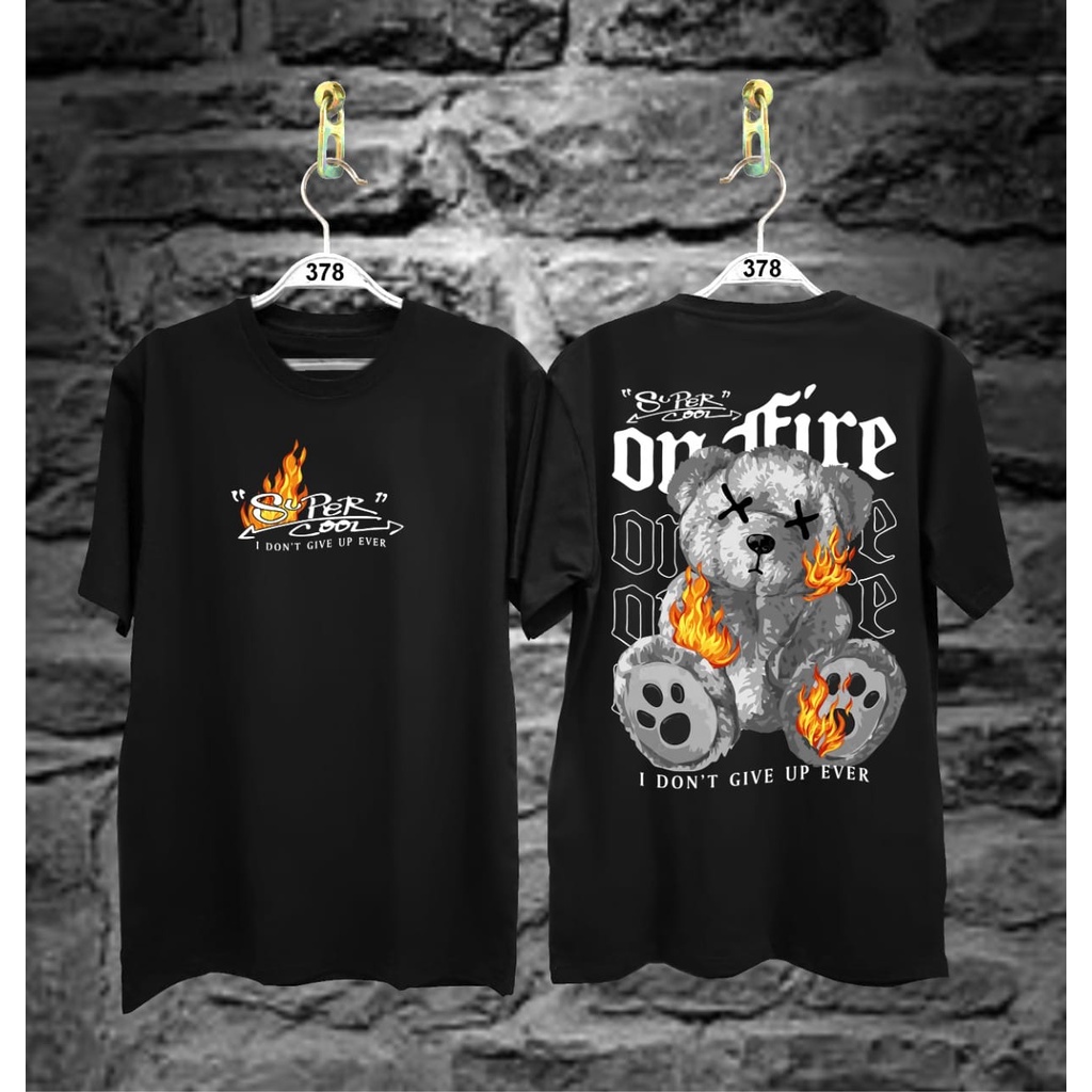 Kaos Tshirt Pria Terbaru Samurai Jepang Boneka Bear On Fire Warna Putih Distro Lengan Pendek Motif Sablon Bergambar Keren