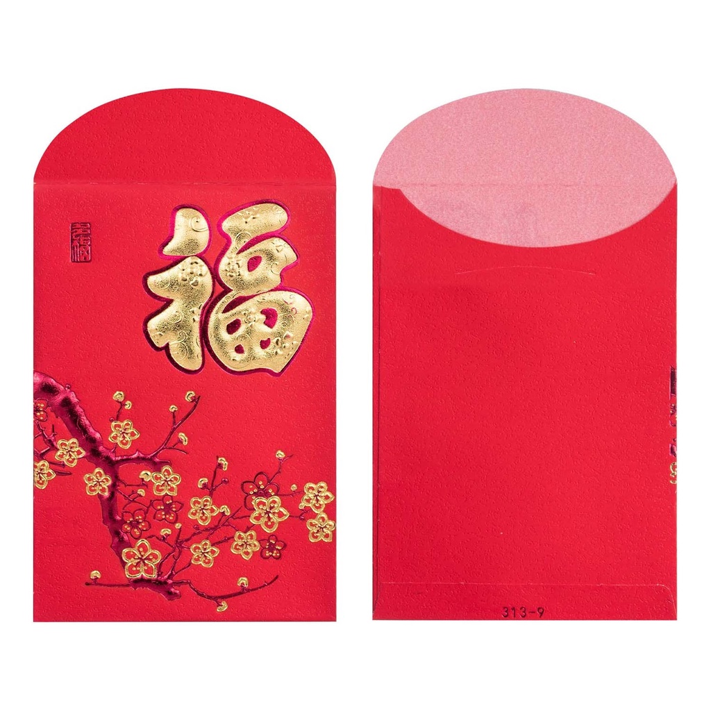 Angpao Hoki 1 Set Isi 6 Pcs Bahan Tebal Embos Emas Ukuran Pendek Netral FU Fuk Hok Merah Hong Bao Chinese Red Envelopes Angpau Imlek Amplop Lunar Envelope Ampau Ampao