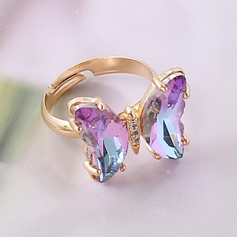 Cincin Kupu-Kupu Baru Ungu Manis Cincin Romantis Perempuan Perhiasan Gadis Hadiah Pernikahan Fashion Populer Temperamen Cincin