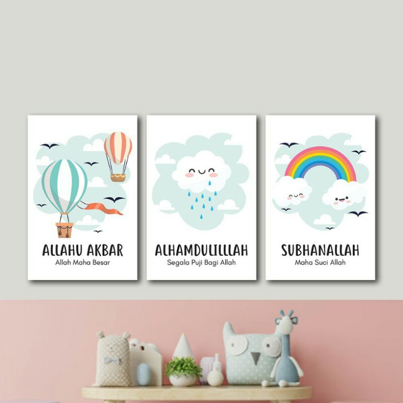 Pajangan Dinding Kamar Anak Islami Hiasan Ruang Tidur Poster Quotes Motivasi Anak