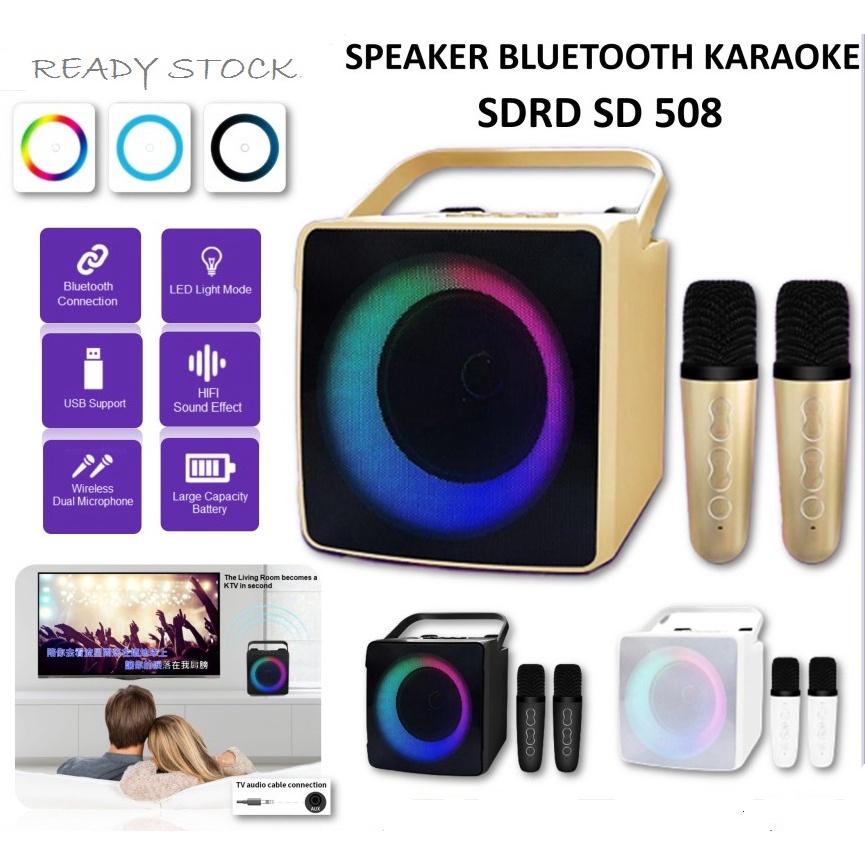 SDRD SD 508 SPEAKER KARAOKE BLUETOOH SDRD DENGAN 2 MICROPHONE WIRELESS