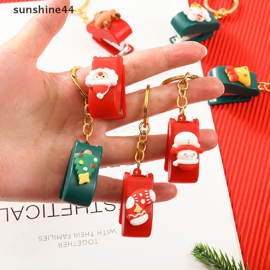 Sunshine Christmas Kartun Mini Stapler Portable Binding Tools Gantungan Kunci Hadiah Natal.