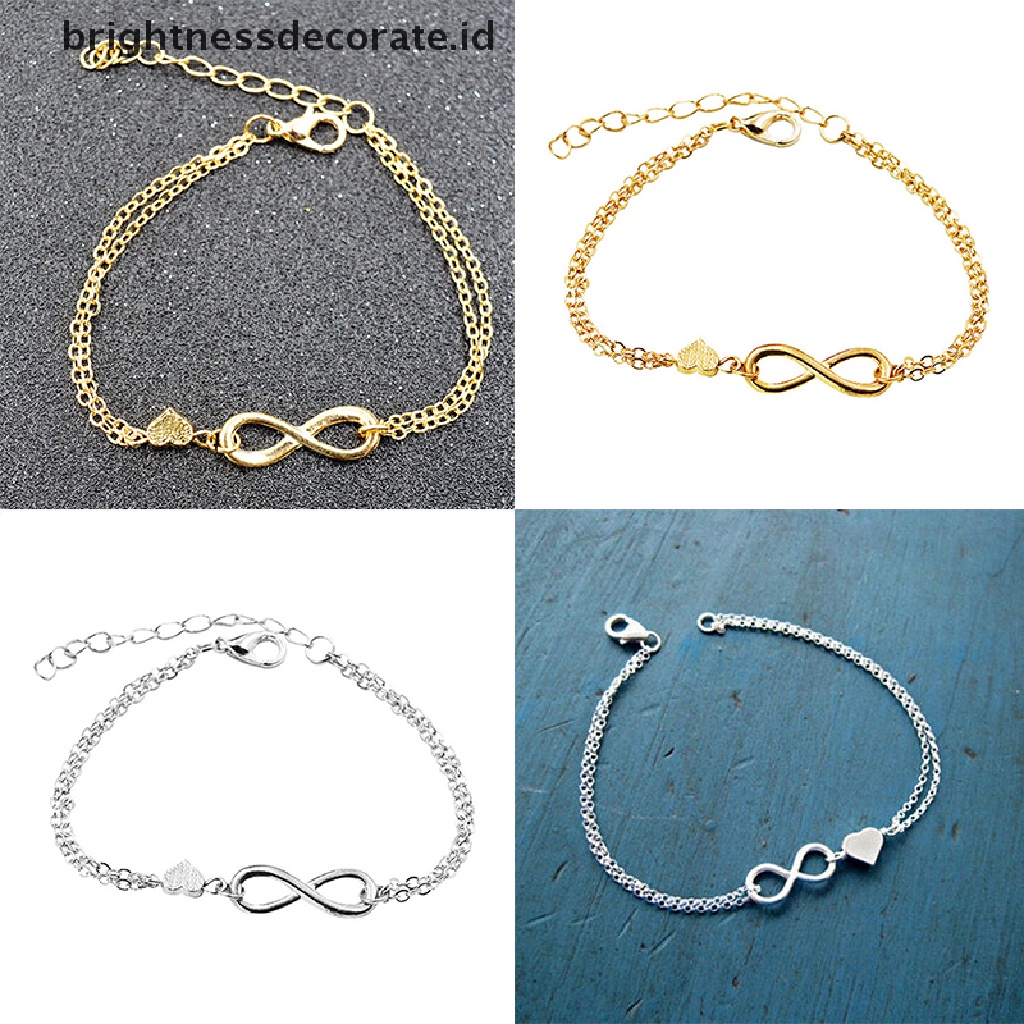 [Birth] 1pc Perak Nomor Keberuntungan8 Didesain Cinta Hati Rantai Gelang Bangle Perhiasan [ID]
