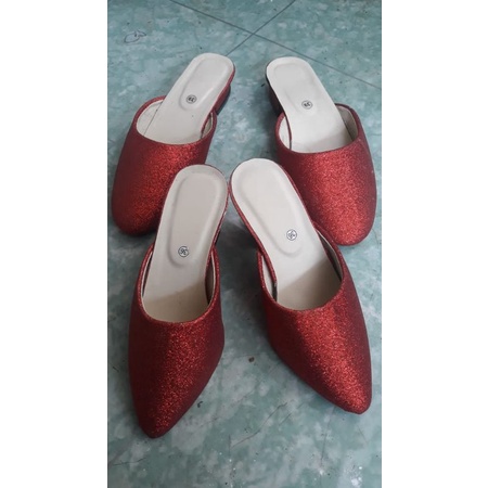 akimi gliter selop pengantin merah couple