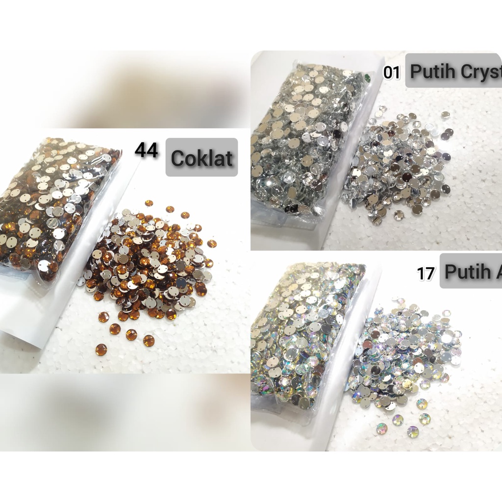 Payet / Diamond Kristal Akrilik Jahit Grade A Bulat 10 mm, per pak, 2000 pcs [Grosir]