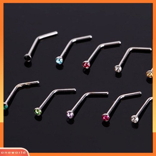 [oneworld] 10pcs Unisex Berlian Imitasi Stainless Steel Sekrup Cincin Hidung Stud Piercing Perhiasan