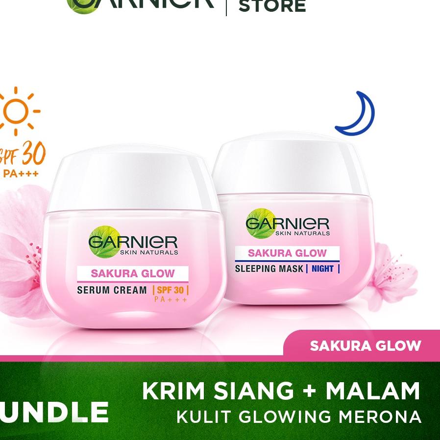 LIA206 Garnier Sakura Glow Kit Day &amp; Night Cream - Moisturizer Skincare Krim Siang Malam (Light complete) -