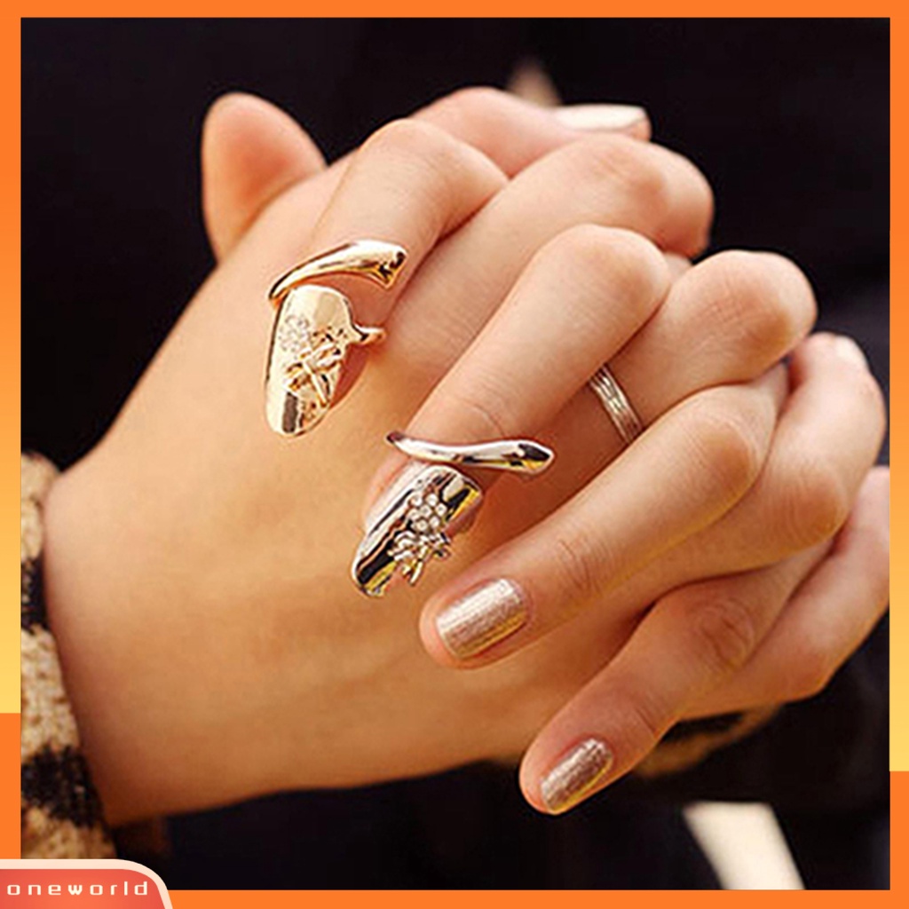 {oneworld} 1pc Cincin Kuku Jari Poles Berlian Imitasi Alloy Alloy Finger Nails Ring Untuk Pesta