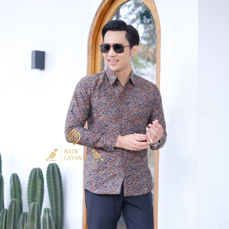 Kemeja Batik Premium Megamendung Sage Kombinasi Coklatkopi  Baju Kerja Kondangan