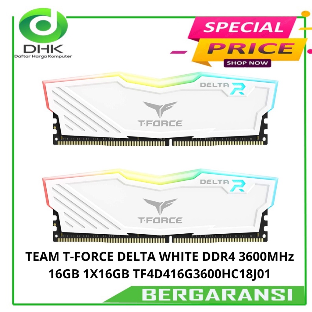 TEAM T-FORCE DELTA WHITE DDR4 3600MHz 16GB 1X16GB TF4D416G3600HC18J01