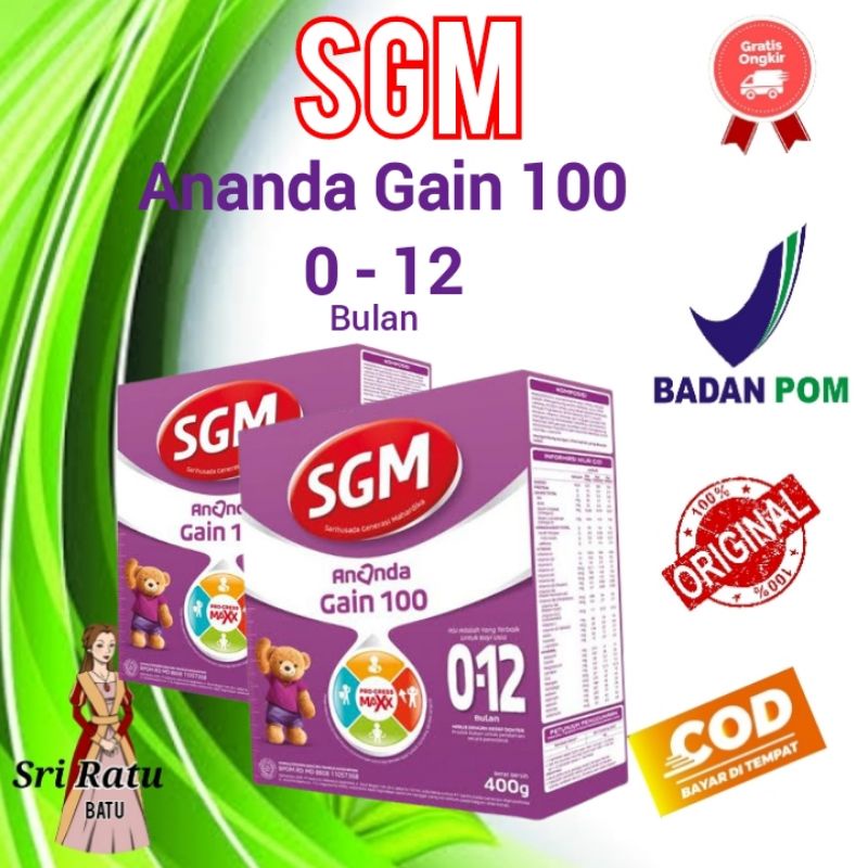 SGM Ananda Gain 100 0 - 12 Bulan / Susu SGM Gain 100 Pertumbuhan Usia 0-12 Bulan