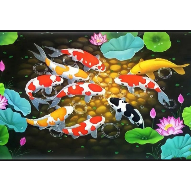 Lukisan Cetak, IKAN MAS KOI, Ukuran JUMBO, 100x70cm & 150x100cm & 200x100cm/Poster Cetak/Hiasan Dind