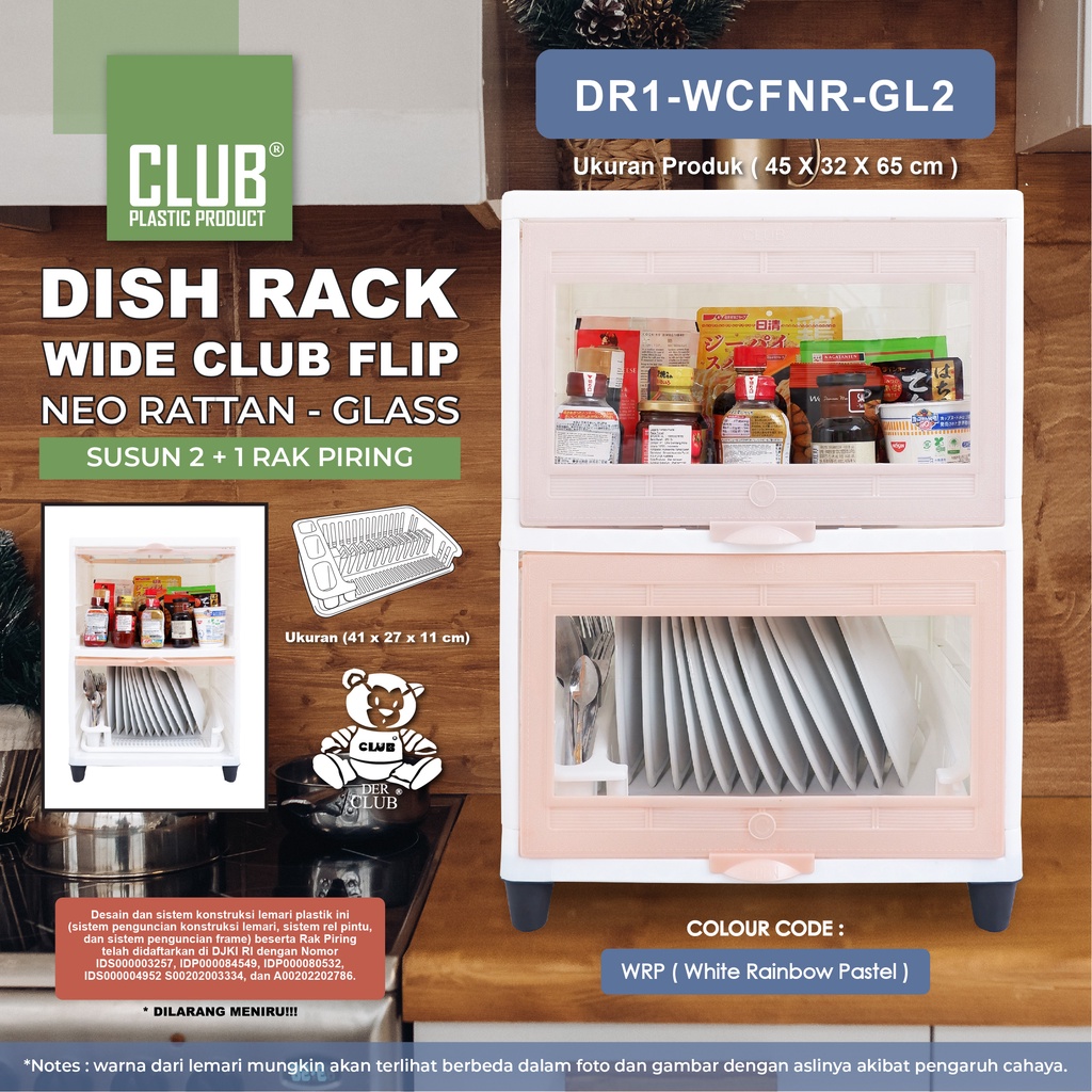 Dish Rack Wide Club Flip Neo Rattan Susun 2 - Lemari Piring Rak Dapur Plastik Dengan Rak Piring - Le