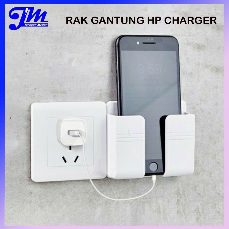 RAK GANTUNG HP CHARGER REMOTE TEMPEL DINDING TEMBOK HOLDER PHONE CAS - Hitam