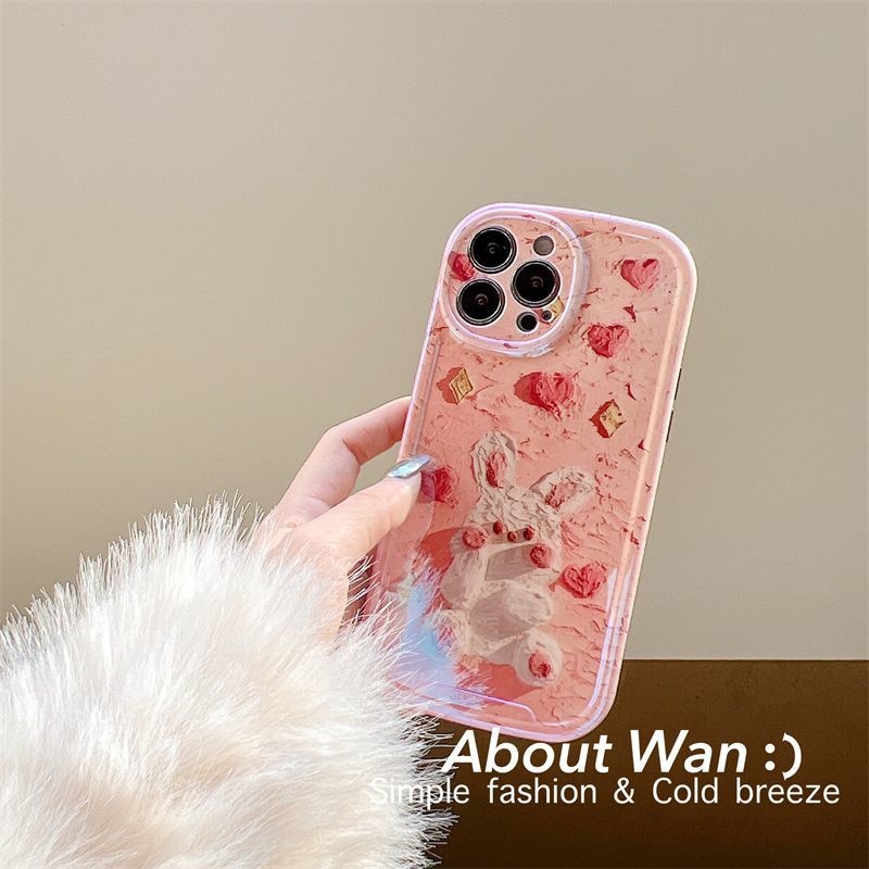 IPHONE Tahun Baru Lukisan Cat Minyak Desain Love Kelinci Casing Ponsel Kompatibel Dengan Iphone12 13 14 11 Pro Max gtgf