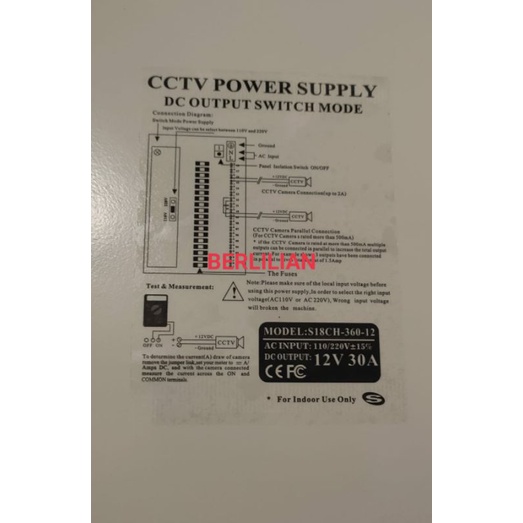 CCTV Power Supply DC 12v 30a out 18cabang input AC 110/220v High Quality