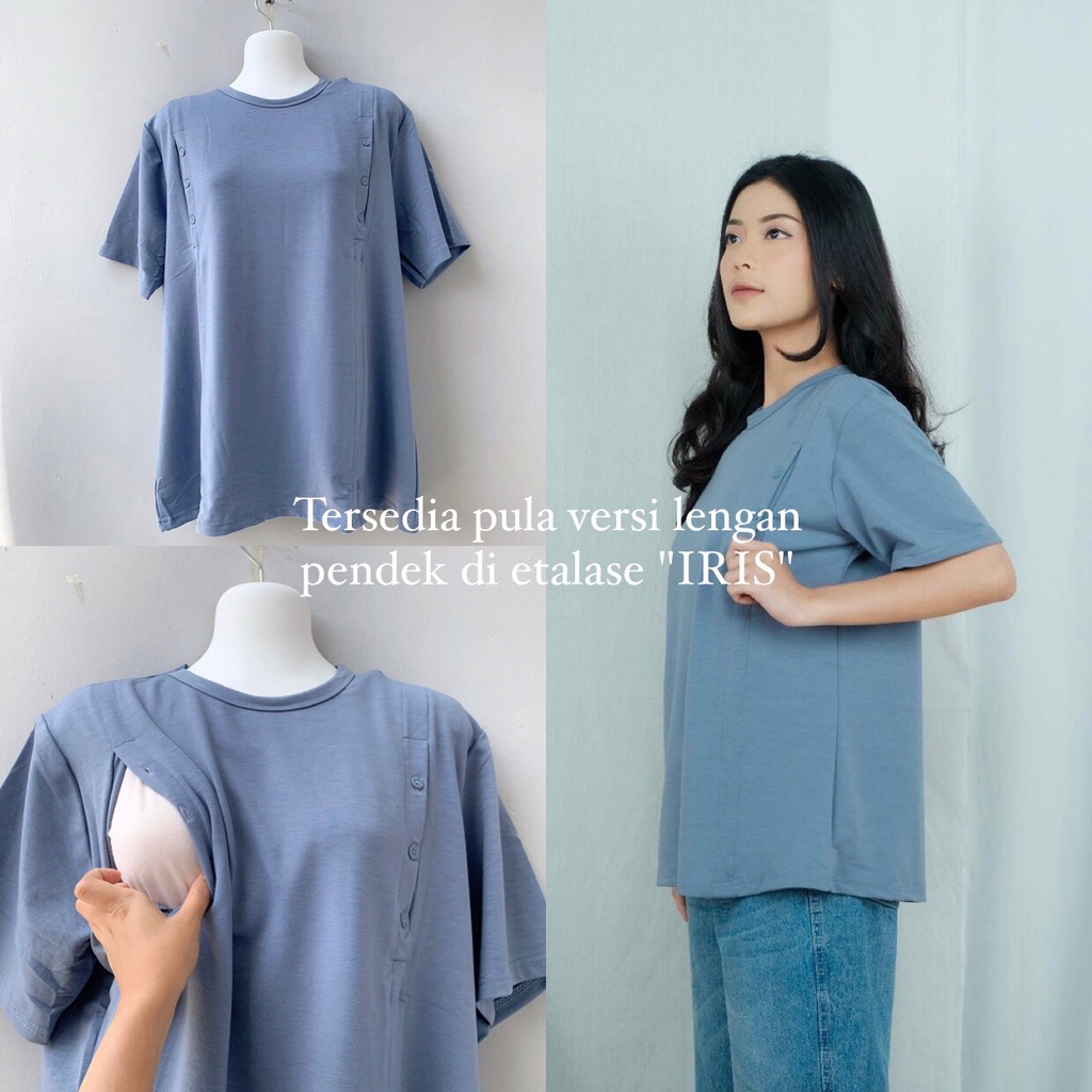SACHI - Atasan Blouse Busui Bukaan Kanan Kiri Double Akses One Stretch Baby Terry Motif Menyusui Setelan Hamil Busui Friendly Nursingwear
