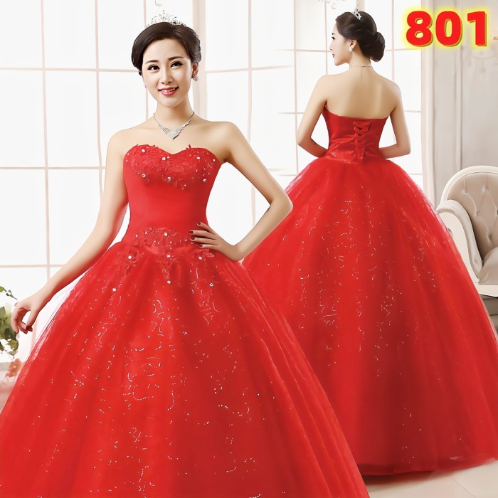 JHF17042 Gaun Pengantin Wedding Dress Merah Mewah Import