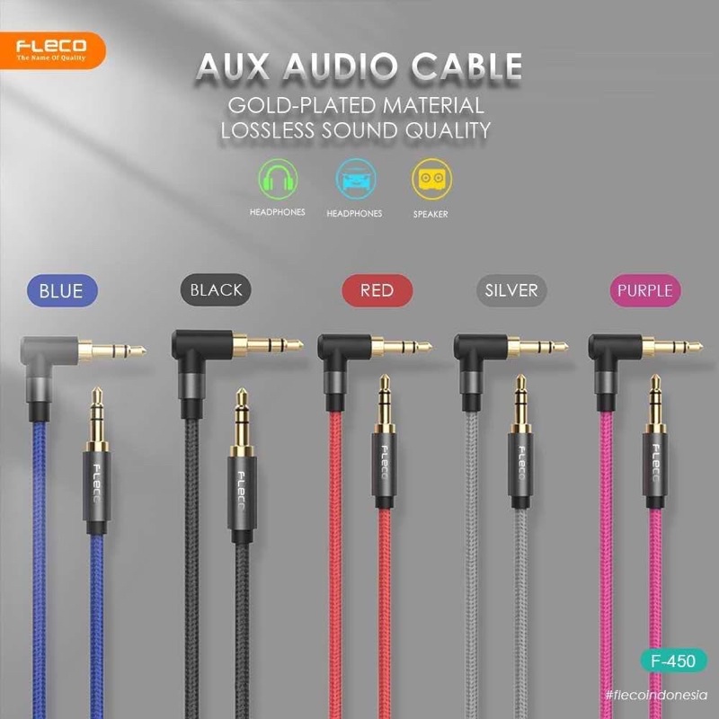 KABEL AUDIO FLECO F450 JACK 3.5MM ORIGINAL 100CM COMPATIBLE FOR ALL SPEAKER MULTY MEDIA PLAYER HANDPHONE