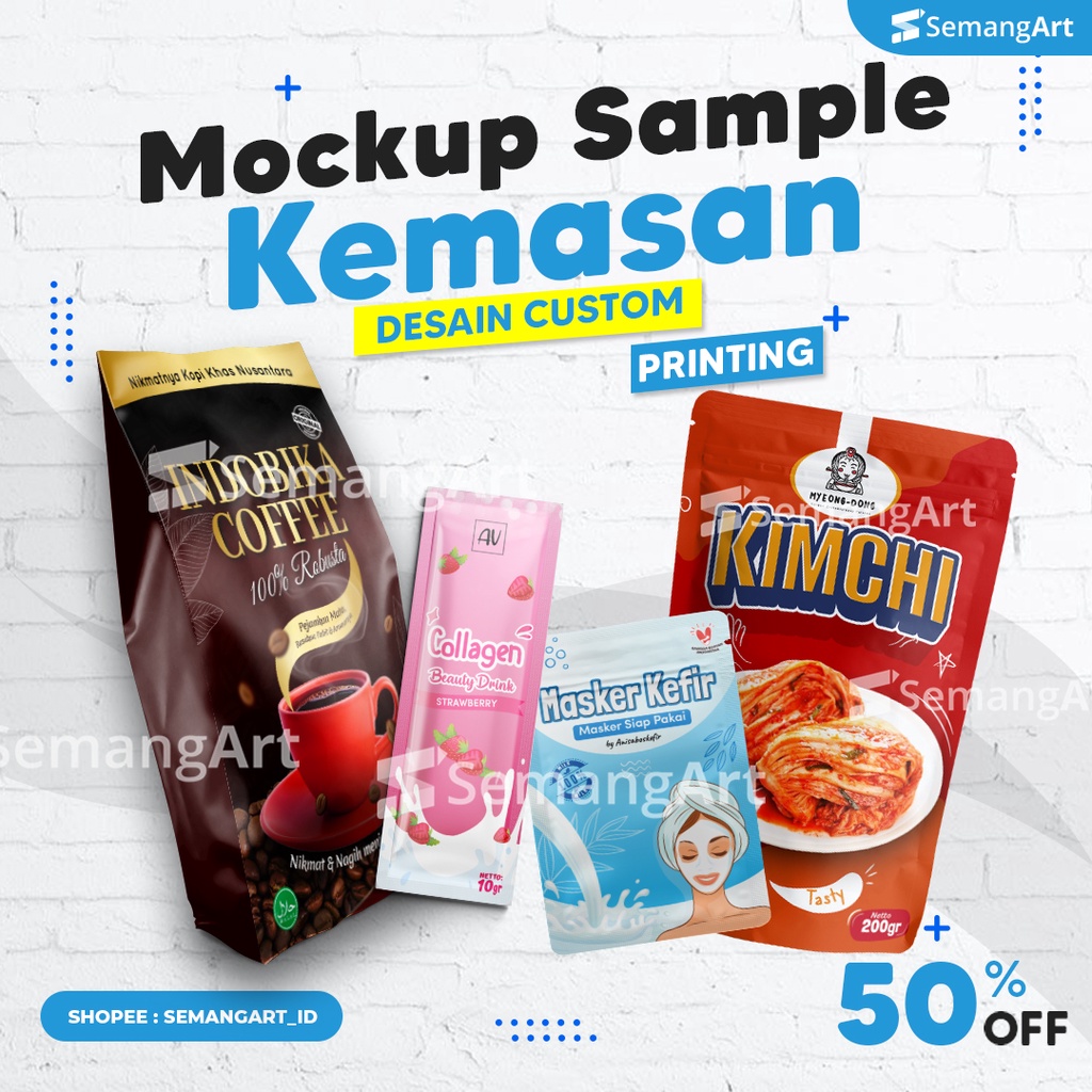 MOCKUP / Sample Kemasan Sachet Standing Pouch Gusset Full Printing