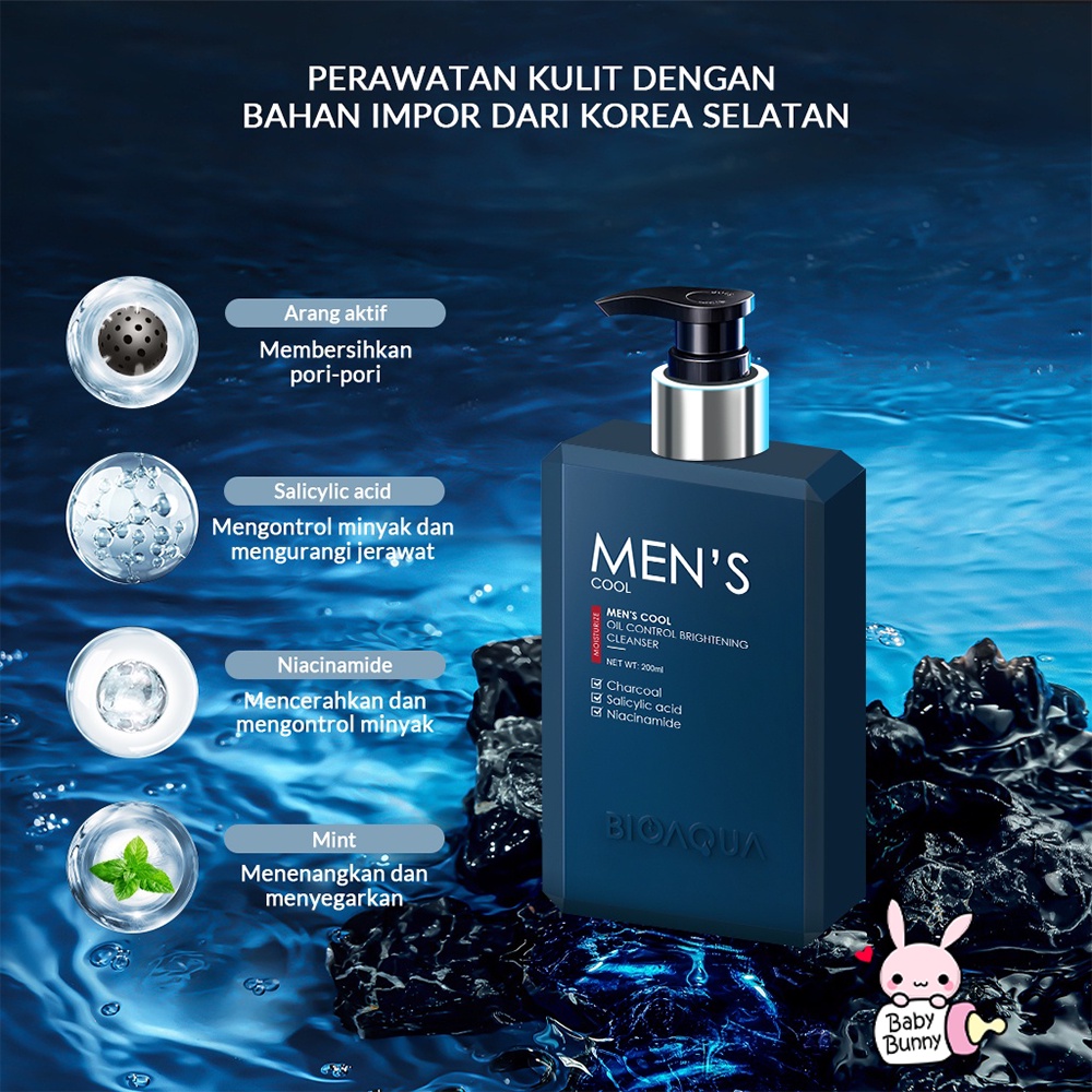 ❤ BELIA ❤ BIOAQUA Men's Cool Skincare Oil Control Brightening Toner 120ml | Essence 50ml | Cleanser 200ml | Travel Size | BPOM