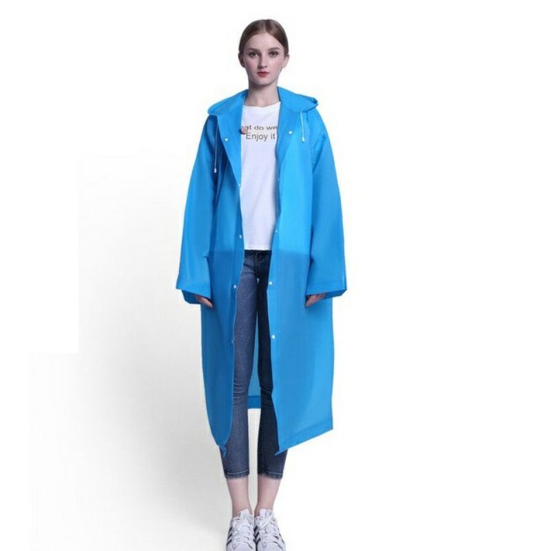 Jas Hujan Dewasa Model Poncho Waterproof Bahan EVA Tebal / Jas Hujan Mantel Korea + Hoodie Semi